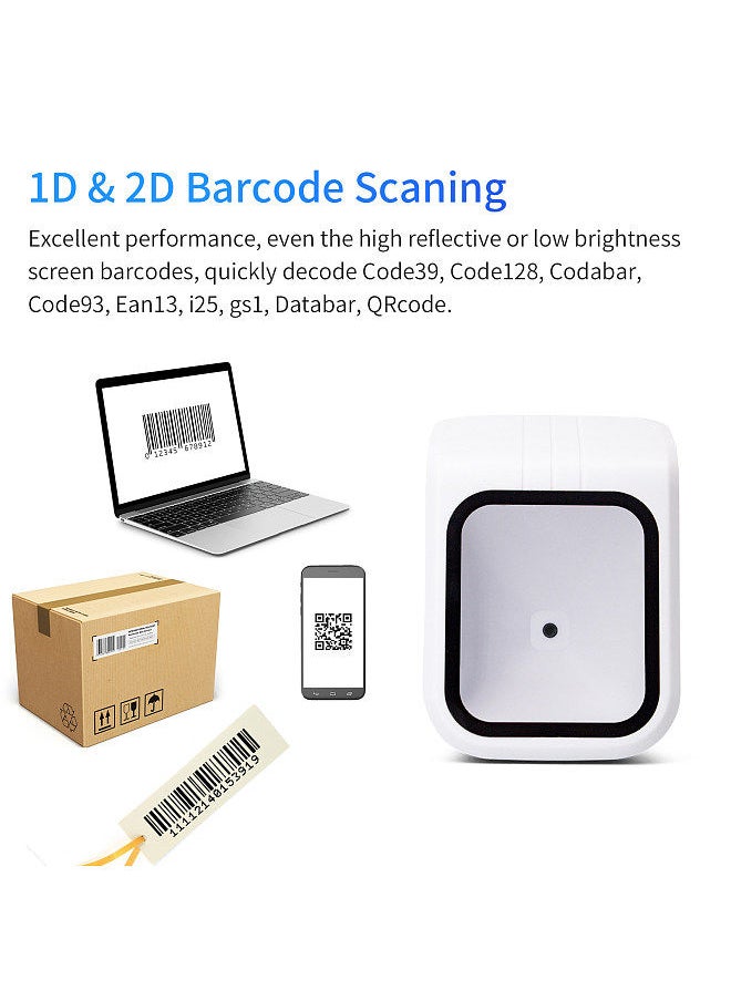 Generic - 1D 2D QR Barcode Scanner Platform with Voice Announcement Prompt USB Wired Bar Code Reader Hands-free CMOS Image Sensor Desktop Scanner Large Scanning Window - Image 1
