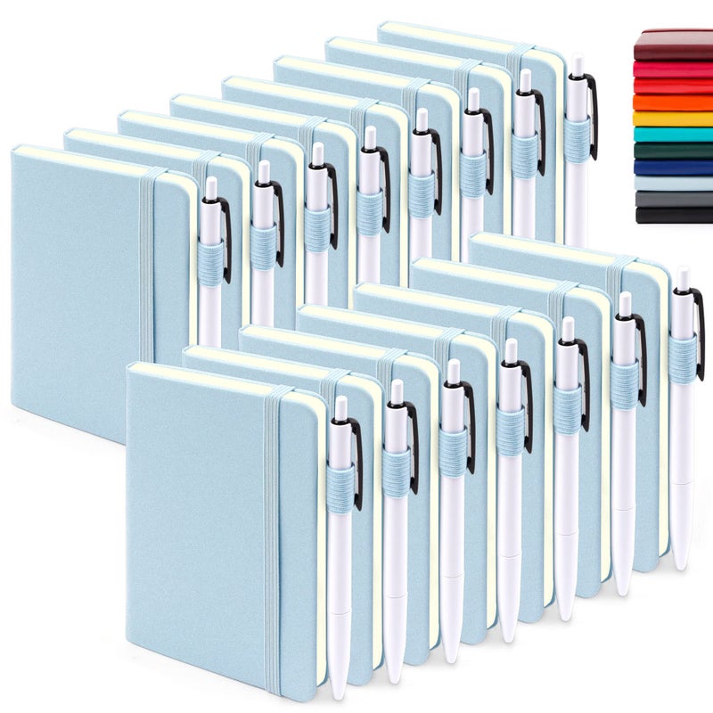 feela 15 Pack Pocket Small Notebooks Bulk, Mini Cute Memo Notepads Hardcover College Ruled Lined Journals with Pen Holder for Women Girls Office School, with 15 Black Pens, 3.5â€x 5.5â€, A6, Light Blue - Image 1