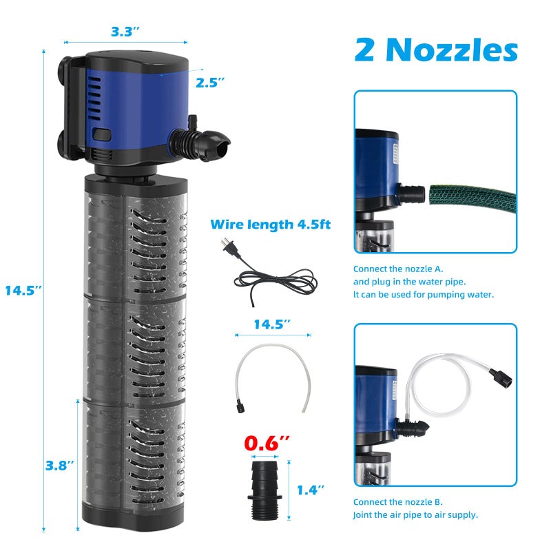 TARARIUM Fish Tank Filter Powerful 400GPH for 75-200 Gallon Large Aquarium Small Pond Fountain, Wave-Maker Submersible Water Pump Turtle Tank Filter for Saltwater & Freshwater System - Image 4