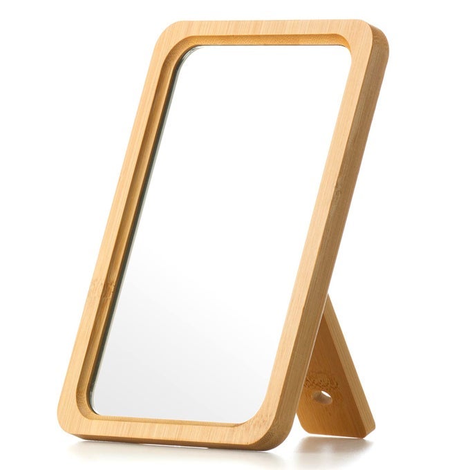 NATURAL BAMBOO DESK TABLE MIRROR FOLDING MAKEUP MIRROR WITH HANDHELDSTANDPORTABLE SMALL DESKTOP COSMETIC MIRROR GOOD FOR TRAVEL COSMETIC OFFICE65 W X 91 L