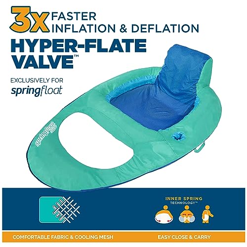 SwimWays Spring Float Recliner Chair for Swimming Pool, Inflatable Pool Floats Adult with Fast Inflation, Cup Holder & Foot Rest for Ages 15 & Up, Aqua - Image 3
