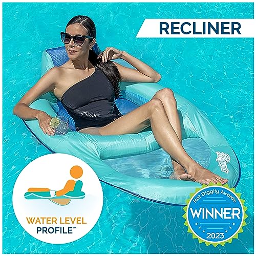 SwimWays Spring Float Recliner Chair for Swimming Pool, Inflatable Pool Floats Adult with Fast Inflation, Cup Holder & Foot Rest for Ages 15 & Up, Aqua - Image 5