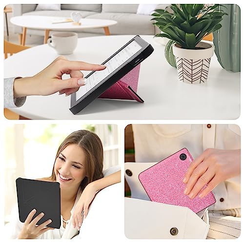 Caweet Case for Kobo Libra Colour 7 Inch 2024 Release, Premium PU Leather Origami Stand Protective Sleeve Cover with Auto Wake/Sleep Feature, Glitter Pink - Image 3