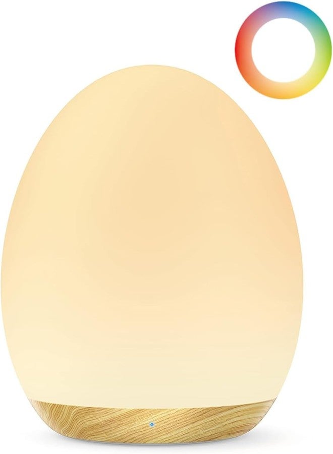 JolyWell Night Light for Kids with Color Changing Mode & Dimming Function, Rechargeable Baby Egg Night Light with 1 Hour Timer&Touch Control, up to 100H, Wood Grain - Image 1