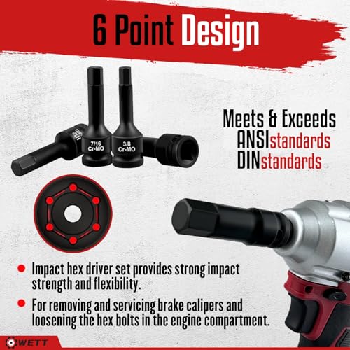 WETT 1/2" Drive Master Impact Hex Bit Set, 20 Piece Hex Driver Socket Set, Allen Bit Socket Set, Cr-Mo Steel, SAE & Metric, (1/4" - 3/4", 6-19mm) - Image 4
