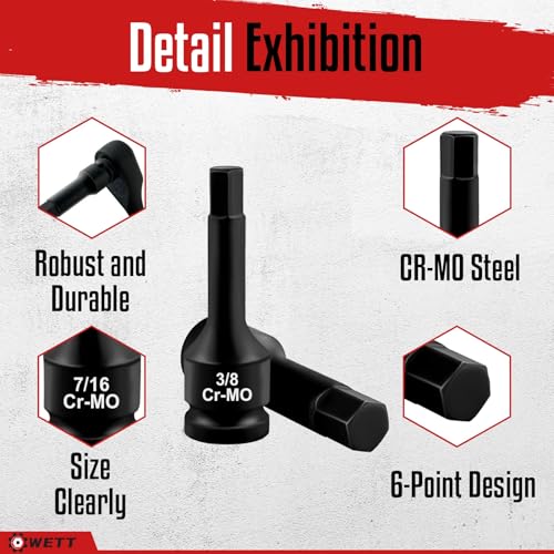 WETT 1/2" Drive Master Impact Hex Bit Set, 20 Piece Hex Driver Socket Set, Allen Bit Socket Set, Cr-Mo Steel, SAE & Metric, (1/4" - 3/4", 6-19mm) - Image 3