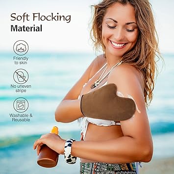 Luxspire Self Tanning Mitt Applicator Kit 5 in 1 Soft Tanner Mitt Set with Exfoliating Glove Back Lotion Applicator Face Makeup Brush Mini Finger Face Self Tanner Mitt for Lotions Mousses Creams - Image 4