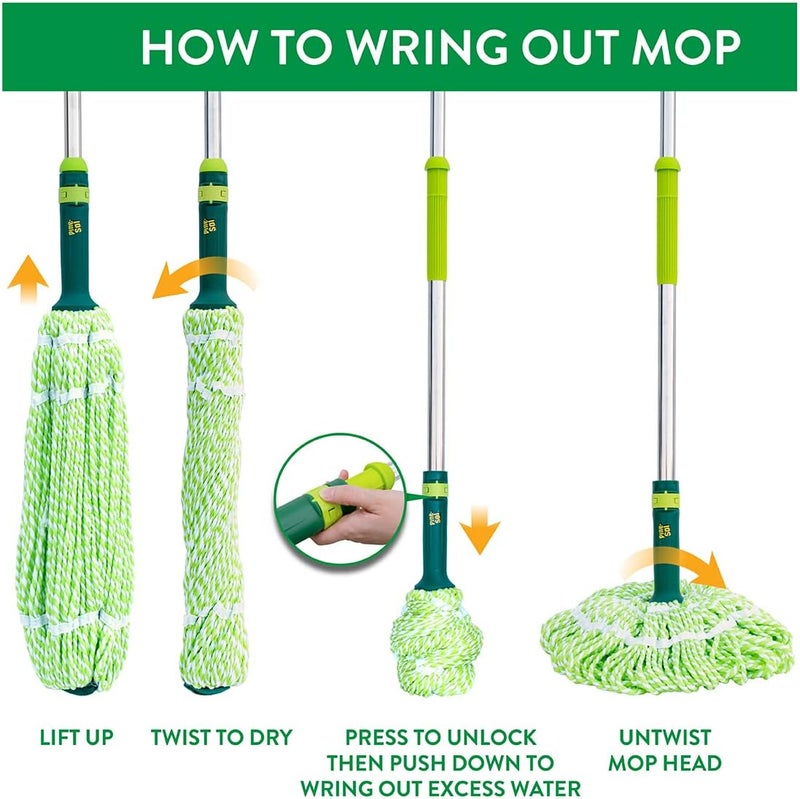 Pine Sol Microfiber Mop Self Wringing – Easy Squeeze Twist Design for Wet Mopping | Household Cleaning Tool for Tile, Linoleum, Laminate Floors | Extendable Metal Handle - Image 2