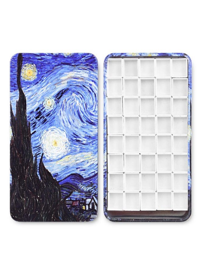 Qianshan 40Pcs Empty Half Pans With Magnetic Stripe Watercolor Paint Travel Tin Palette Case Artist Paints Half Pan Kits For Diy Watercolor Oils Or Acrylics Painting Art Drawing Starry Night  - Image 1