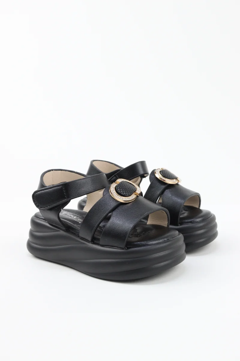 Viny VINY Girls Wedge Heel Sandals – Elegant Rhinestone Buckle Sandals for Girls, Comfortable Platform Sandals, Princess Party & Wedding Footwear for Kids (Black, Pink, White, Beige)