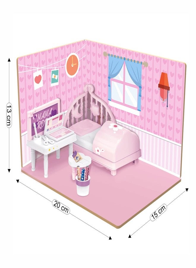 Webby DIY Bed Room Wooden Doll House with Plastic Furniture, Dollhouse for Girls and Boys - Image 3