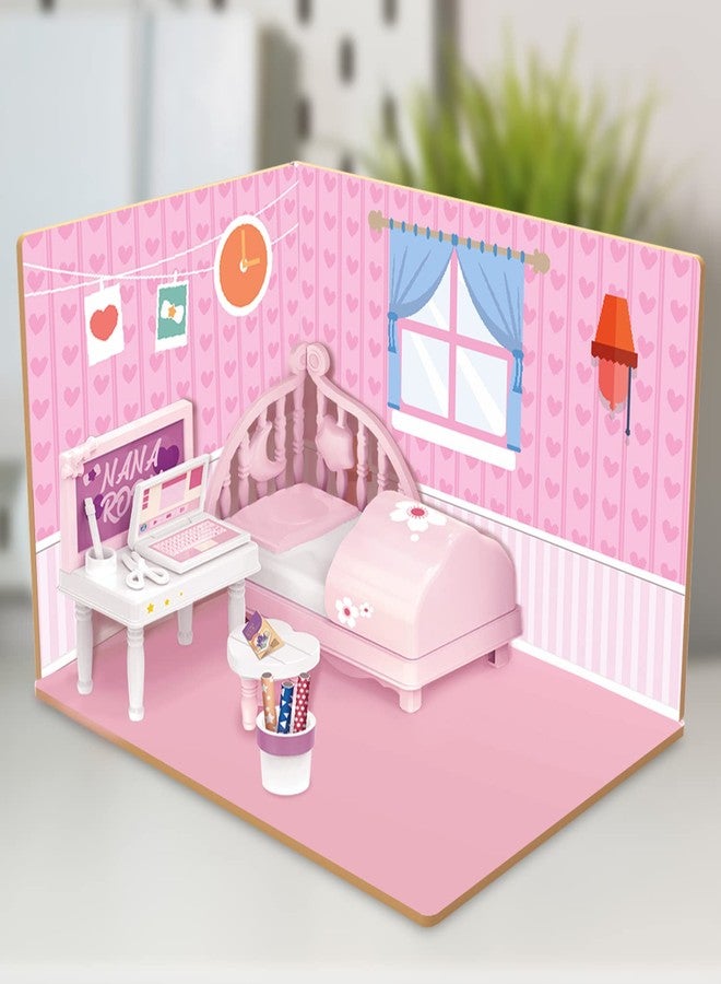 Webby DIY Bed Room Wooden Doll House with Plastic Furniture, Dollhouse for Girls and Boys - Image 2