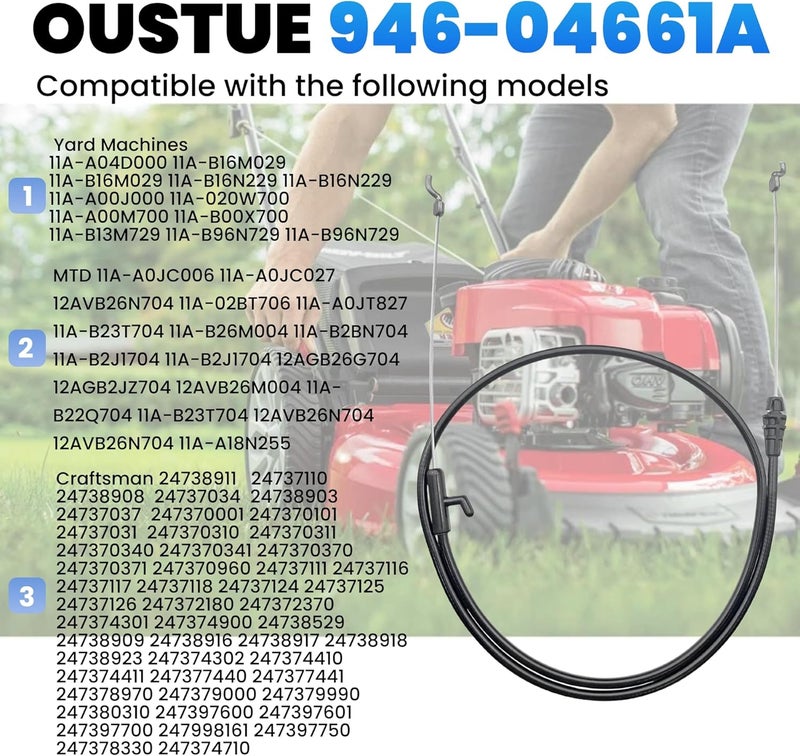 OUSTUE 946-04661A Control Cable for MTD Troy Bilt 21-034 Deck 746-04661A Craftsman Troy-Bilt Bolens Yard Machines Troy Bilt TB110 TB280ES TB230 TB320 Murray Lawn Mower Zone Control Cable - Image 3