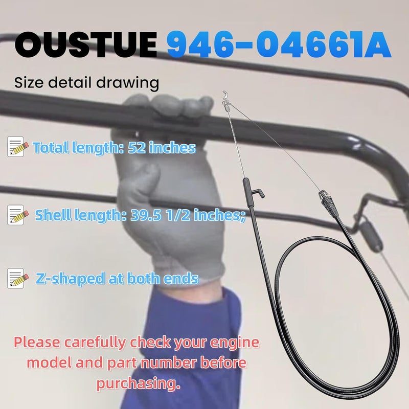 OUSTUE 946-04661A Control Cable for MTD Troy Bilt 21-034 Deck 746-04661A Craftsman Troy-Bilt Bolens Yard Machines Troy Bilt TB110 TB280ES TB230 TB320 Murray Lawn Mower Zone Control Cable - Image 2