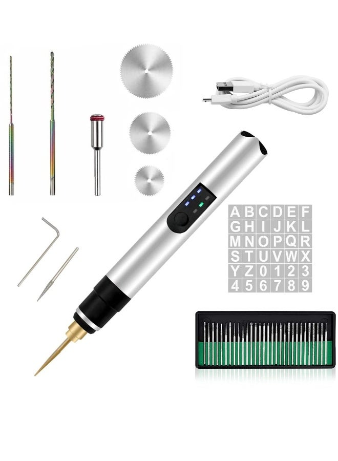 Generic Electric Engraving Pen with 36 Templates, 25W Cordless Etching Engraving Tool Mini Speed Control Usb Rechargeable Mini Professional Jewelry Engraving Machine Wood Metal Glass Stone - Image 1