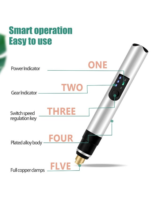 Generic Electric Engraving Pen with 36 Templates, 25W Cordless Etching Engraving Tool Mini Speed Control Usb Rechargeable Mini Professional Jewelry Engraving Machine Wood Metal Glass Stone - Image 2