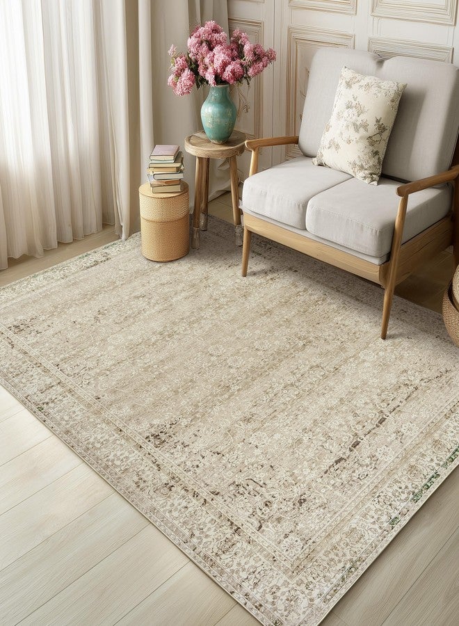 BILEEHOME Modern Farmhouse Area Rug 5 x7 Washable Floral Earth Tone Neutral Boho Nursery Rug 5x7 for Baby Boy Bedroom,Tan Brown and Cream Beige - Image 2
