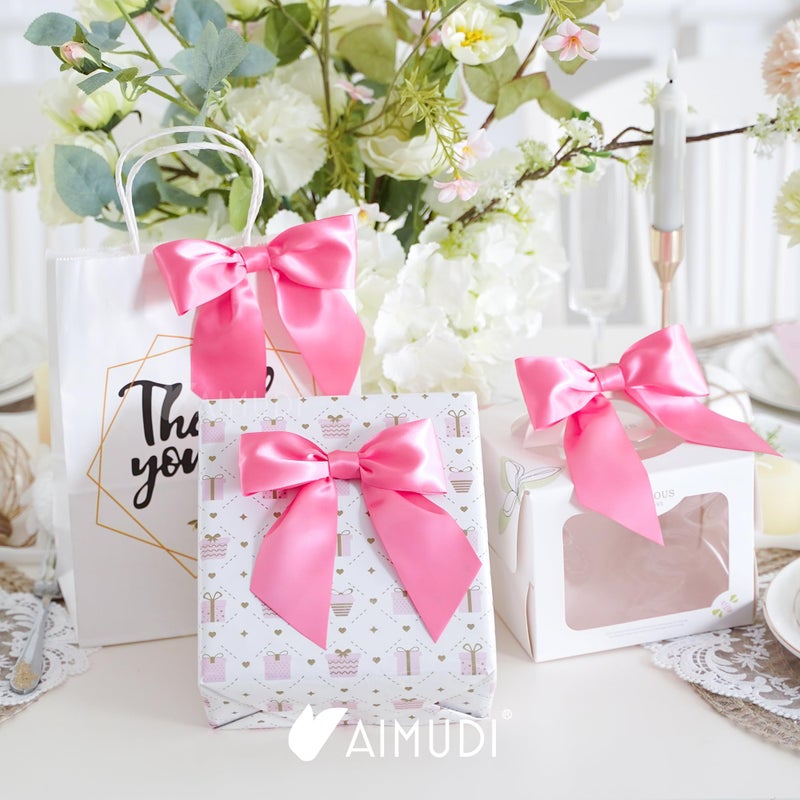AIMUDI Hot Pink Satin Bows 5.5" Bows for Gift Wrapping Satin Twist Tie Bows Premade Ribbon Bows for Treat Bags Invitations Baskets Crafts Wedding Birthday Baby Shower Spring Decorations, 24 PCs - Image 3