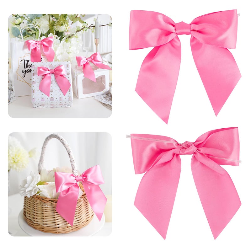 AIMUDI Hot Pink Satin Bows 5.5" Bows for Gift Wrapping Satin Twist Tie Bows Premade Ribbon Bows for Treat Bags Invitations Baskets Crafts Wedding Birthday Baby Shower Spring Decorations, 24 PCs - Image 1