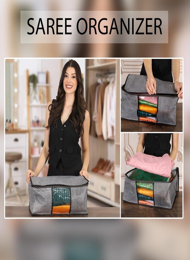JEYANG غطاء ساري غير منسوج من جيانغ ومنظم ملابس بنافذة شفافة لتخزين المناشف وأغطية الأسرة والملابس والساري واللينغا في خزانة الملابس ((نقطة سوداء)، عبوة من 6 قطع) - Image 4
