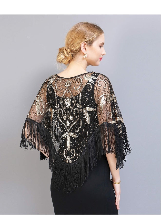 1920s Shawl Wraps Sequin Beaded Evening Cape for Gatsby Party Bridal Shawl Women Evening Cape Flapper Cover Up - Image 3