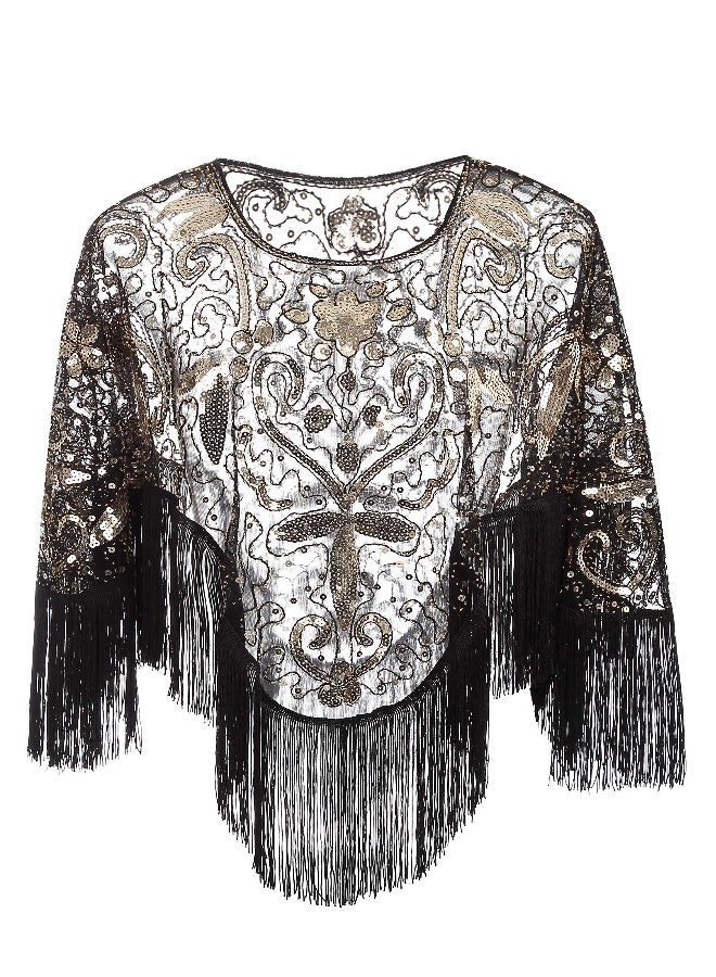 1920s Shawl Wraps Sequin Beaded Evening Cape for Gatsby Party Bridal Shawl Women Evening Cape Flapper Cover Up - Image 2