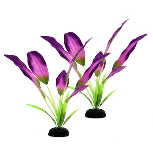 DVHEY Silk Aquarium Plants for Betta Fish Tank, 2 Pcs 8 Inch Small Silk Aquarium Plant Aquatic Water Grass Decoration, Purple - Image 1