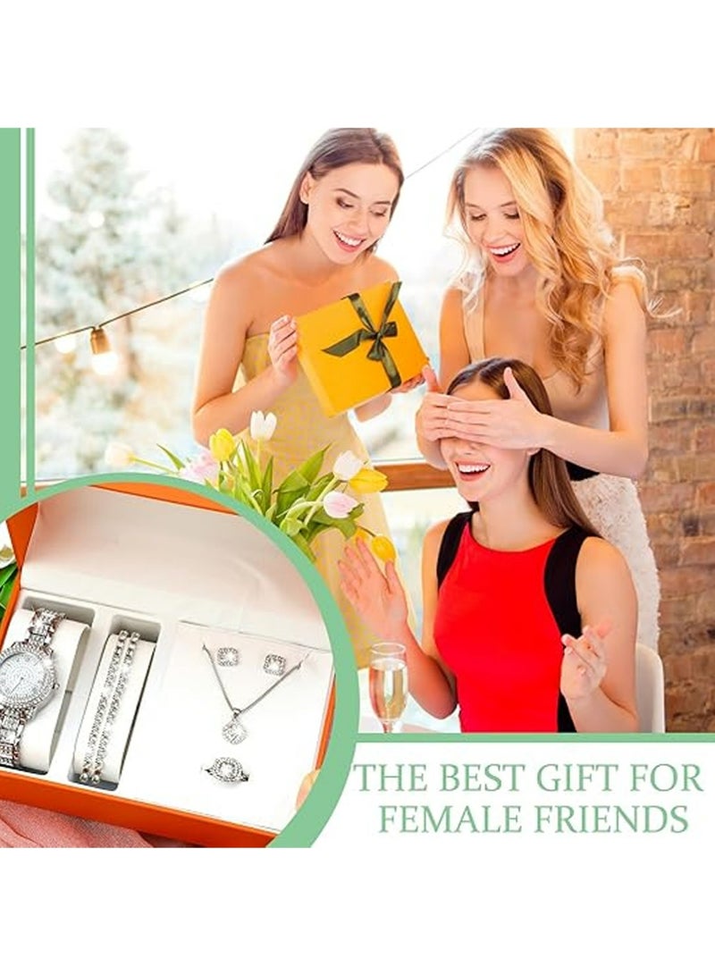 PULUZ 7 Pcs Luxury Women Watch and Bracelet Set Elegant Rhinestone Jewelry Quartz Watch and Women's Wrist Bangle Diamond Ring Necklace Earrings Set with Box for Wife Ladies Gift - Image 3