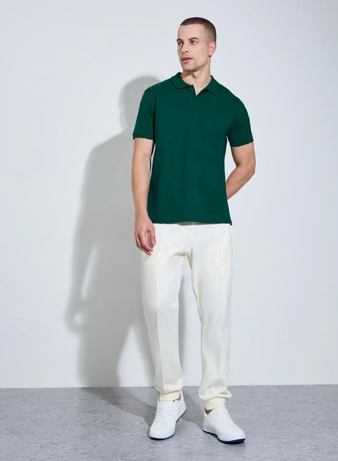 Styli Men Regular Fit Solid Pique Polo with Ribbed Collar