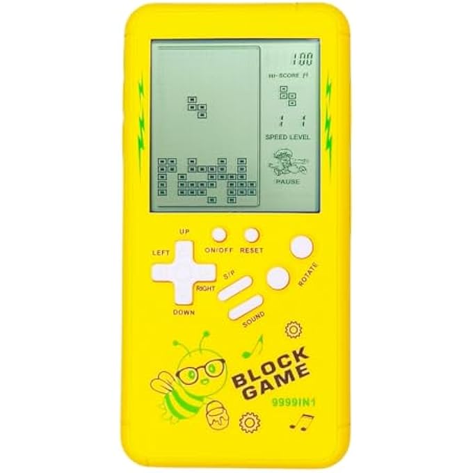CUTE CARTOON PATTERN BRICK GAME CONSOLE MULTIBLOCK GAMES RUNNING/TANK POCKET GAME MACHINE RETRO ELECTRONIC GAME FOR KIDS PORTABLE TOYS (YELLOW) - Image 1