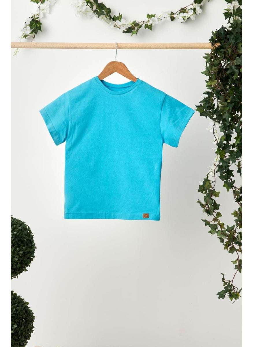 Babygiz Aqua Girl's Short Sleeve Crew Neck Anti-Sweat, Comfortable Cotton Combed T-Shirt  - Image 1