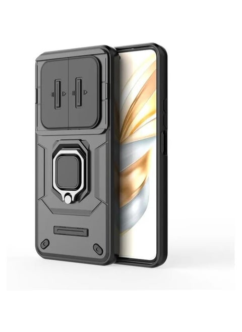 The case is compatible with Honor X9c Smart, 360° metal ring magnetic bracket housing, with camera lens slide window, TPU+PC armored shock-proof case