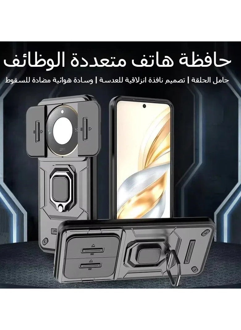General - The case is compatible with Honor X9c Smart, 360° metal ring magnetic bracket housing, with camera lens slide window, TPU+PC armored shock-proof case - Image 1