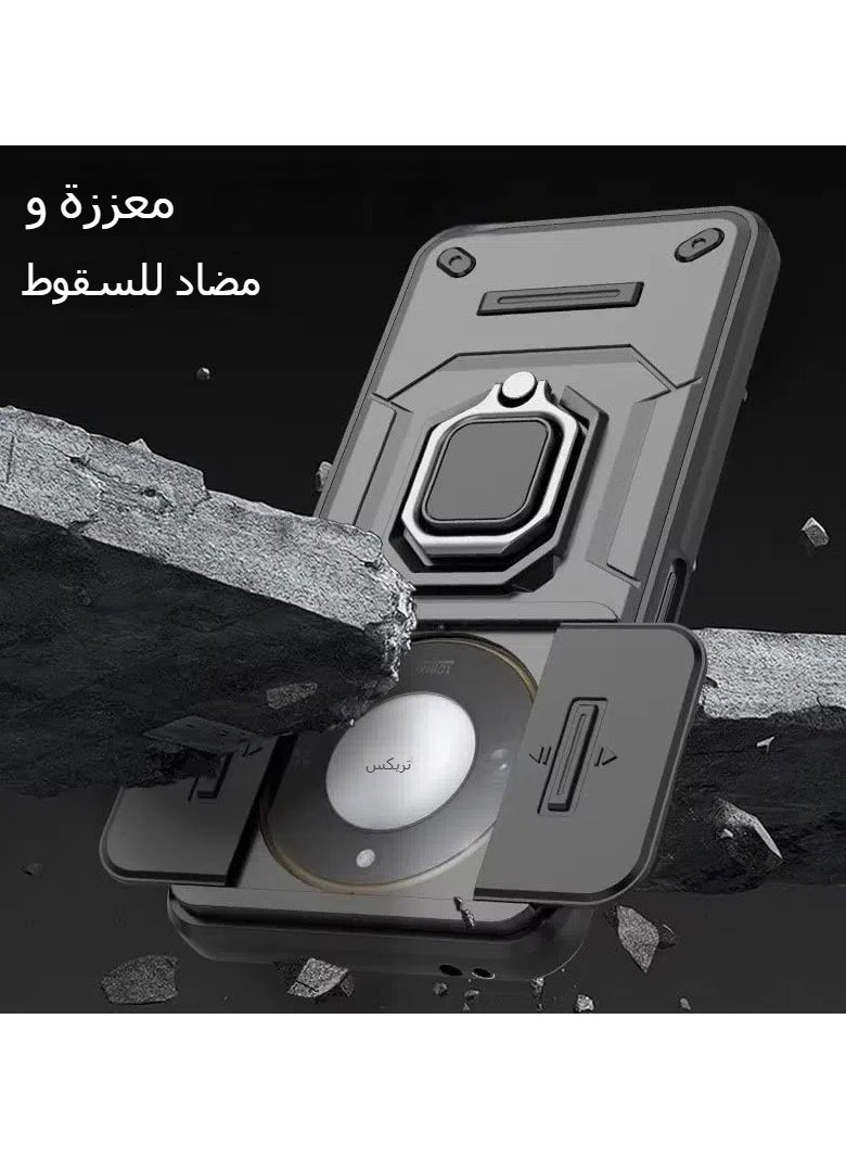 General - The case is compatible with Honor X9c Smart, 360° metal ring magnetic bracket housing, with camera lens slide window, TPU+PC armored shock-proof case - Image 1