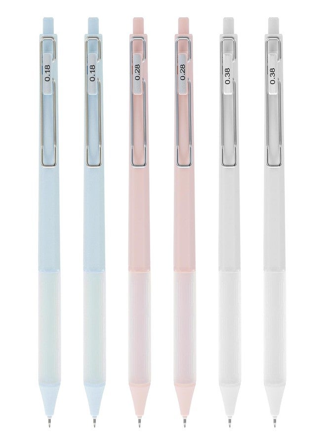 Ymapinc 6PCS Fine Tip Gel Pens, Extra Fine Point Pens 0.18mm /0.28mm / 0.38mm spring Pen with Silicone Grip Two Blue, Pink and White Pieces Each for Notetaking Journaling Homework - Image 1