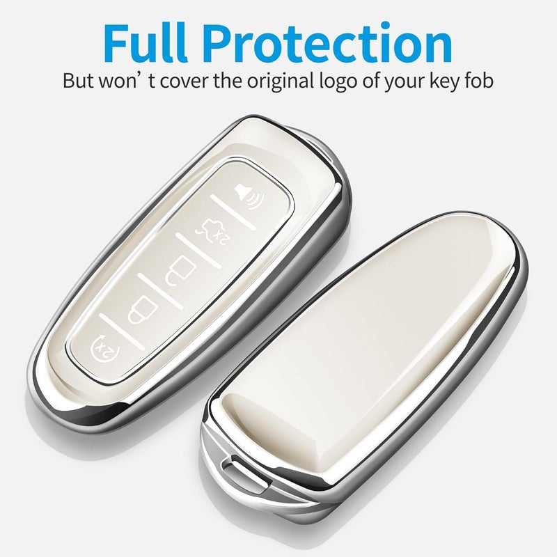 Tukellen for Ford Key Fob Cover Soft TPU Full Protection Key Shell Key Case Compatible with Ford C-Max Edge Escape Expedition Explorer Flex Focus Taurus Lincoln MKS MKT MKX Key shell (White) - Image 3