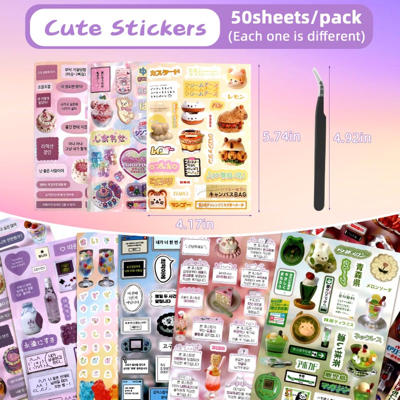 Tmtains 1300Pcs Cute Scrapbook Stickers Travel Y2k Japanese Sticker Book for Adult Kawaii Korean Stickers for Journaling Laser Aesthetic Sticker Glitter Toploader Decor for DIY Card Art Crafts 45 Page Time - Image 2