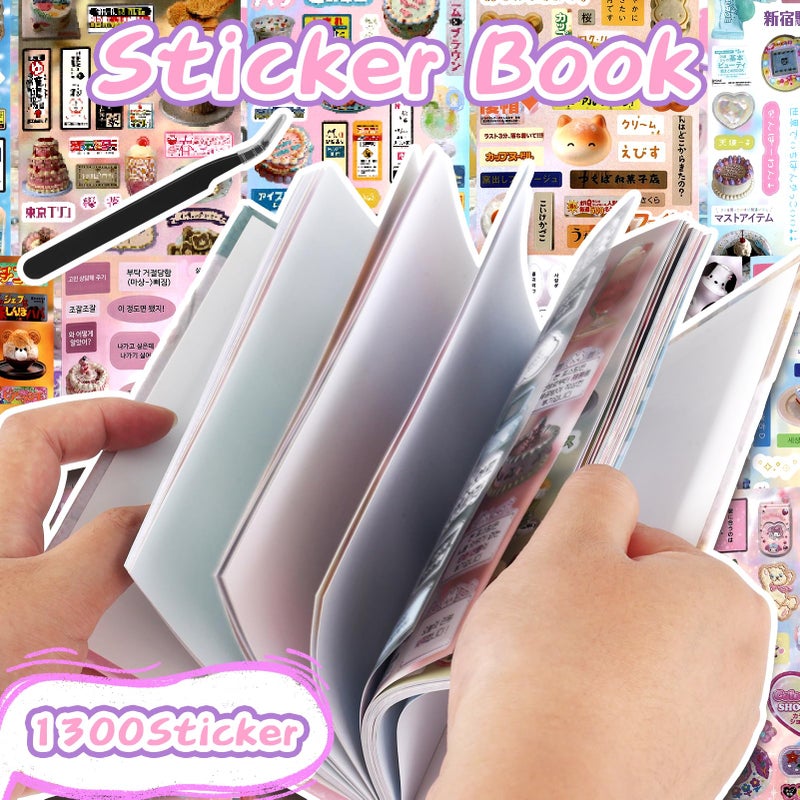 Tmtains 1300Pcs Cute Scrapbook Stickers Travel Y2k Japanese Sticker Book for Adult Kawaii Korean Stickers for Journaling Laser Aesthetic Sticker Glitter Toploader Decor for DIY Card Art Crafts 45 Page Time - Image 3