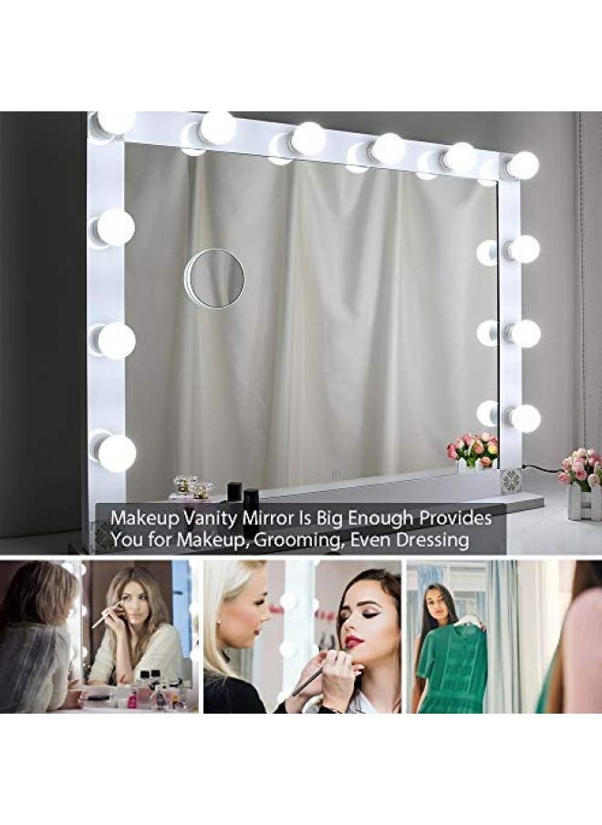 Nitin Hollywood Style Lighted Vanity Mirror, Tabletop Makeup Mirror with Dimmer Lights, Touch Control Large Cosmetic Mirror (White)
