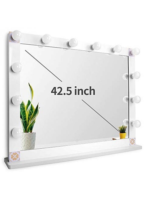 Nitin Hollywood Style Lighted Vanity Mirror, Tabletop Makeup Mirror with Dimmer Lights, Touch Control Large Cosmetic Mirror (White)