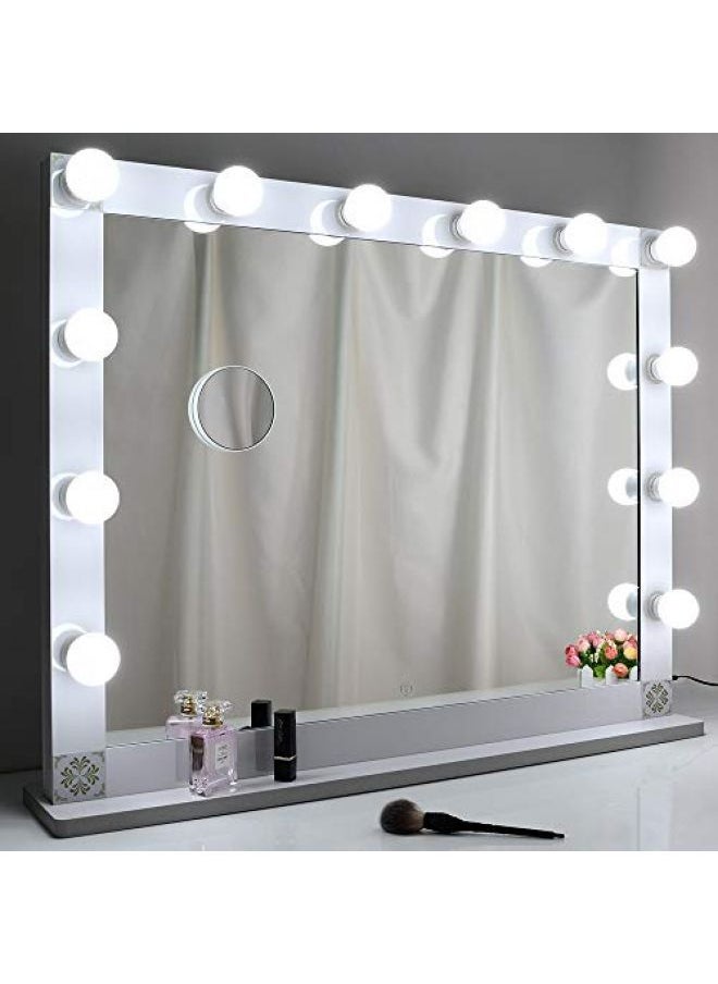Nitin Hollywood Style Lighted Vanity Mirror, Tabletop Makeup Mirror with Dimmer Lights, Touch Control Large Cosmetic Mirror (White)