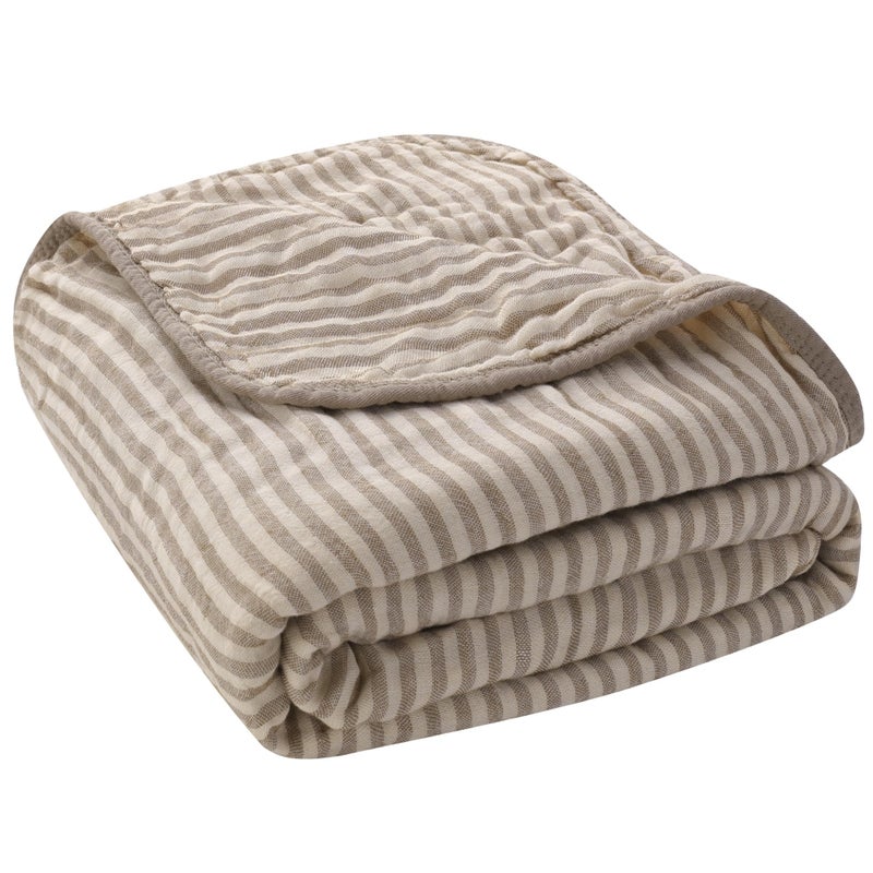 HardNok Ultra Soft Muslin Baby Blanket - Made with Organic Cotton, Gender Neutral Warm Coffee Striped Jacquard, Swaddle & Crib Quilt, 43x43 Inches (Horizon Dune) - Image 1