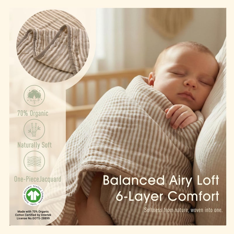 HardNok Ultra Soft Muslin Baby Blanket - Made with Organic Cotton, Gender Neutral Warm Coffee Striped Jacquard, Swaddle & Crib Quilt, 43x43 Inches (Horizon Dune) - Image 3