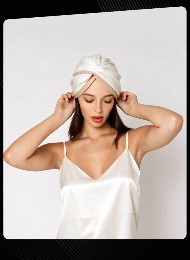 Joychic Muslim Hijab Instant Hijab for Women two-color Stitching Forehead Cross Turban Islamic  Fashion Cotton Head Cover for Women and Girls White+Beige - Image 2