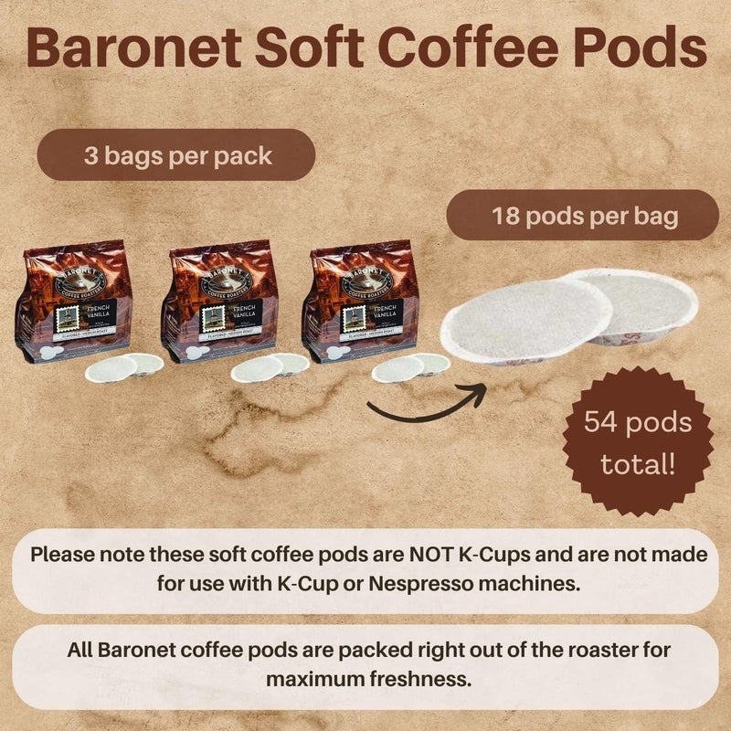 Baronet Coffee أقراص قهوة بارونيت بنكهة الفانيليا الفرنسية - 54 حبة من القهوة المتوسطة المحمصة - Image 3