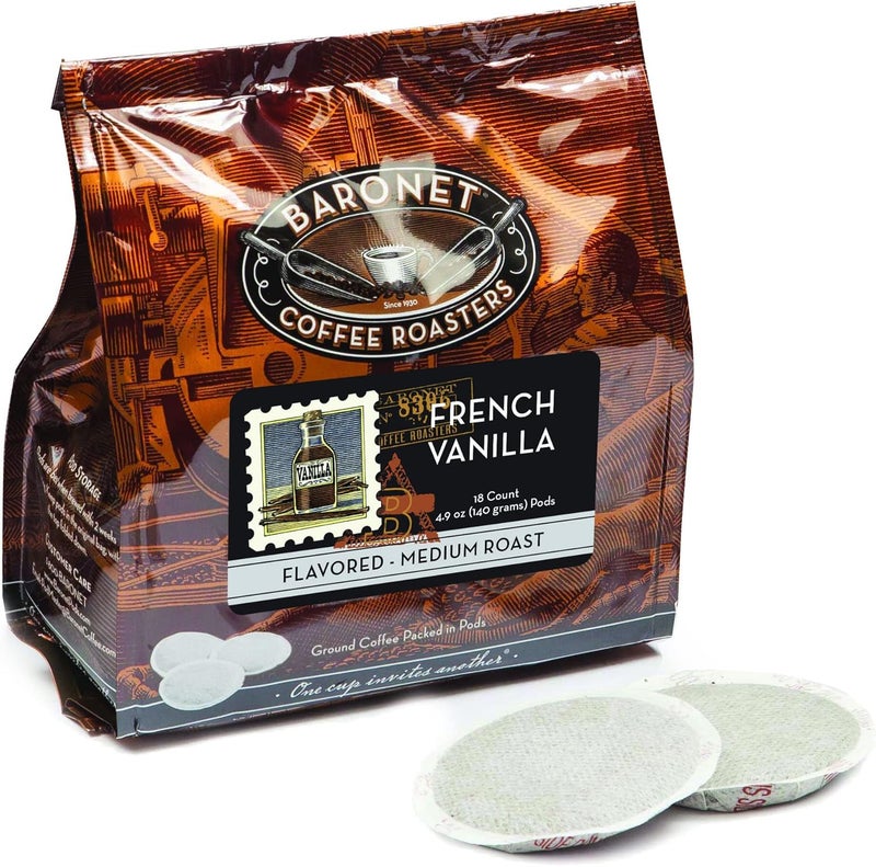 Baronet Coffee أقراص قهوة بارونيت بنكهة الفانيليا الفرنسية - 54 حبة من القهوة المتوسطة المحمصة - Image 1