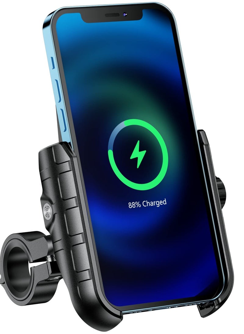 erorex Motorcycle Phone Mount with Qi 15W Wireless Charger & USB C 20W Fast Charging Port Anti Slip Aluminum Alloy Mounting Base IP66 Waterproof Handlebar Cell Phone Holder for Cellphone  - Image 2