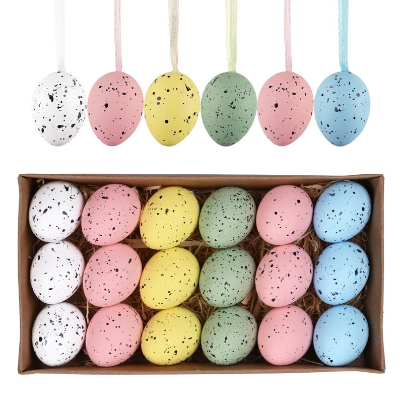 Valery Madelyn 18Pcs Easter Eggs Ornaments for Small Tree Decorations, 1.57" Pastel Pink Blue Plastic Easter Eggs Bulk, Shatterproof Decorative Hanging Egg Decorations Spring Party Decor - Image 1