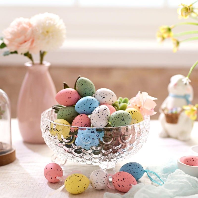 Valery Madelyn 18Pcs Easter Eggs Ornaments for Small Tree Decorations, 1.57" Pastel Pink Blue Plastic Easter Eggs Bulk, Shatterproof Decorative Hanging Egg Decorations Spring Party Decor - Image 3