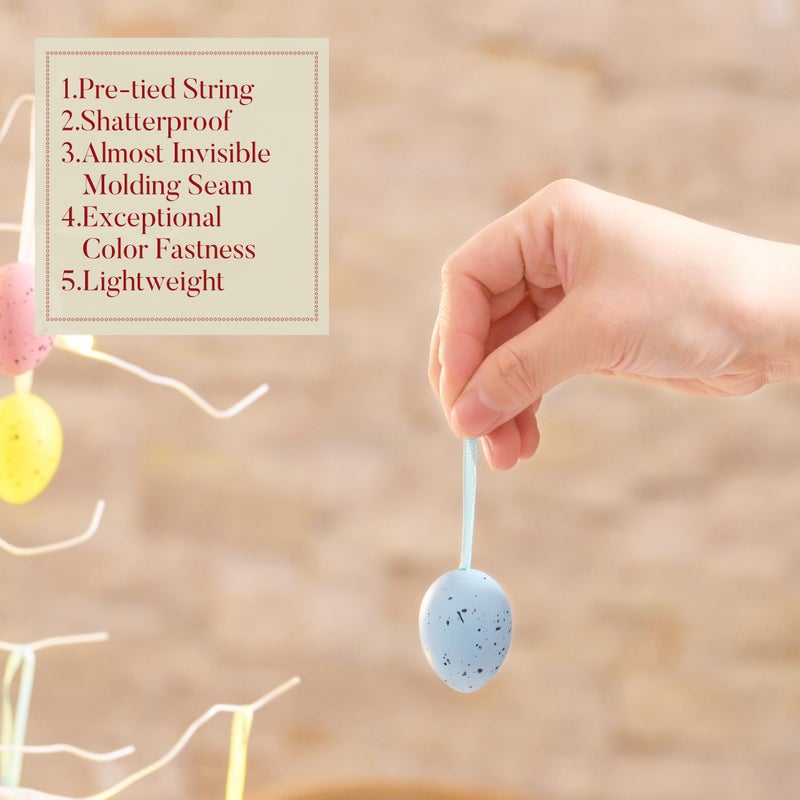 Valery Madelyn 18Pcs Easter Eggs Ornaments for Small Tree Decorations, 1.57" Pastel Pink Blue Plastic Easter Eggs Bulk, Shatterproof Decorative Hanging Egg Decorations Spring Party Decor - Image 5